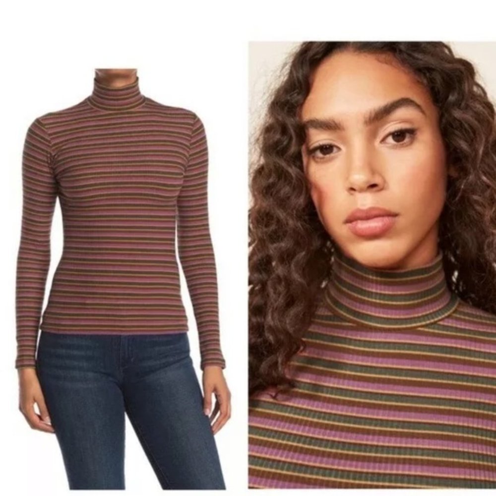 Reformation Eve Turtleneck Top striped NEW